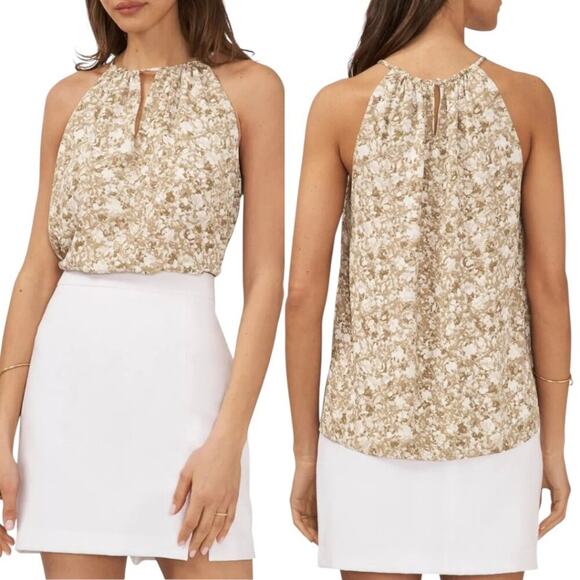 Halogen Sleeveless Lined Floral Halter Top Tan Size Small NWOT - Picture 1 of 8